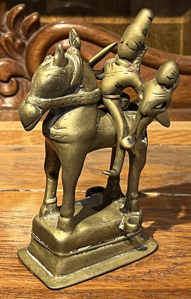 Cavalier sur cheval ancien, en métal, 15cm 