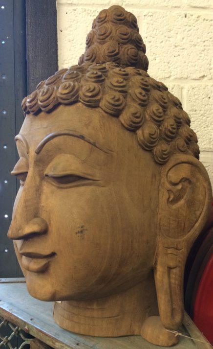 Tête de Bouddha en bois, 62cm