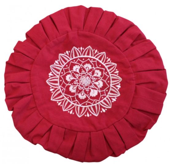 YOGA - HOUSSE ZAFU - ROUGE AVEC BRODERIE CENTRALE BLANCHE