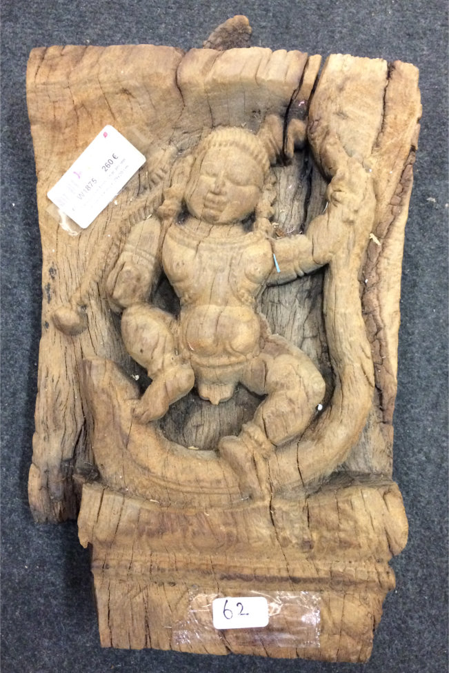 Panneau en bois, char ancien: Krishna Kaliya, 29x20 cm