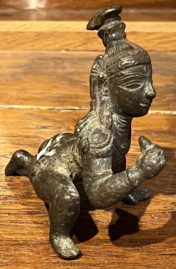 Krishna bébé ancien en métal, 11cm