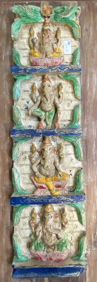 Panneau bois peint,4 Ganesh, 91x25cm