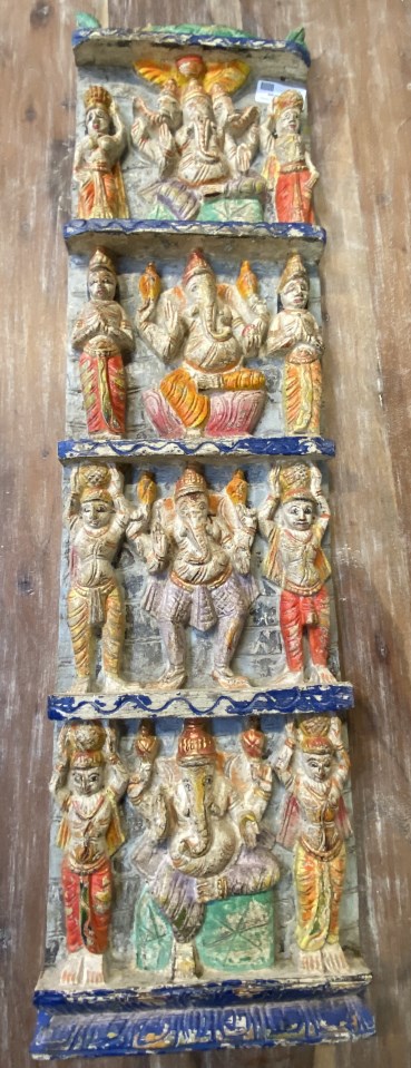 Panneau bois peint,4 Ganesh, 24x92cm