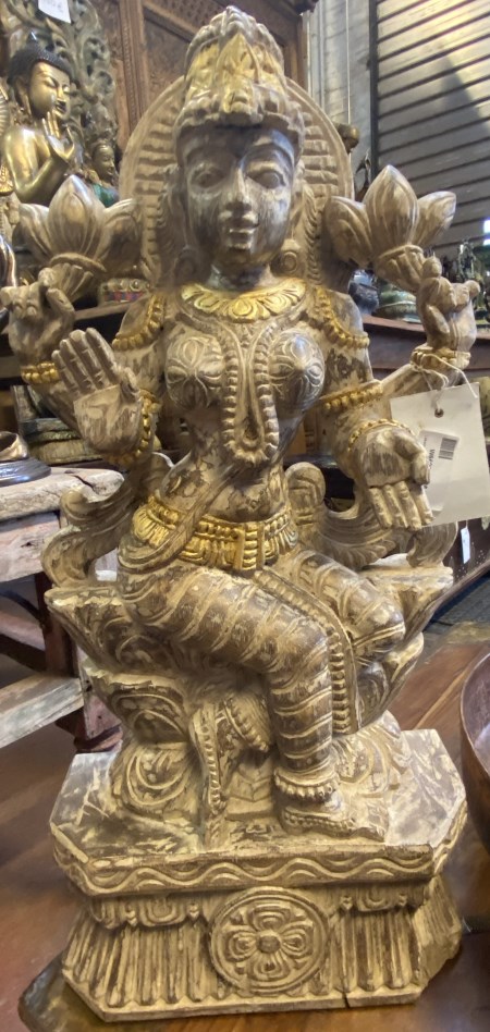 Lakshmi en bois naturel+dorure, 61x30 cm