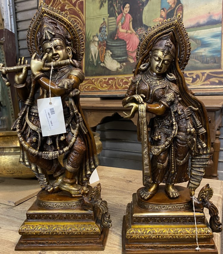 Krishna Venugopala-Radha en metal, 56-50cm (couple)  