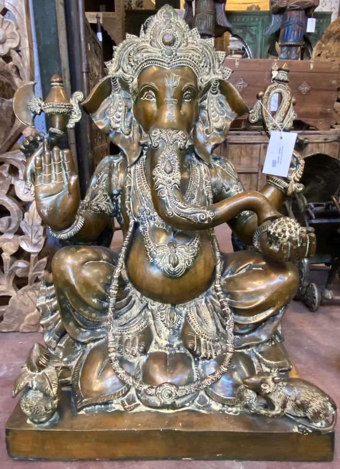 Ganesh assis en metal, 78x63 cm 