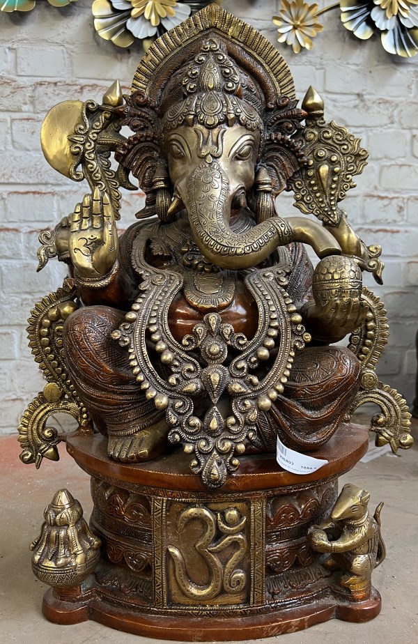 Ganesh assis en metal brun-rouge, 60x36 cm