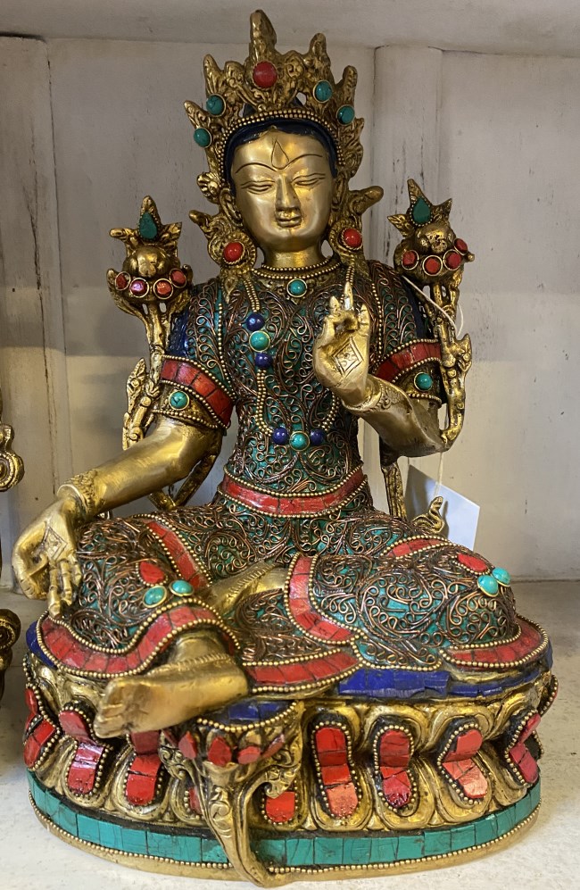 Tara/Bouddha metal, pierres semi precieuses, 32cm 