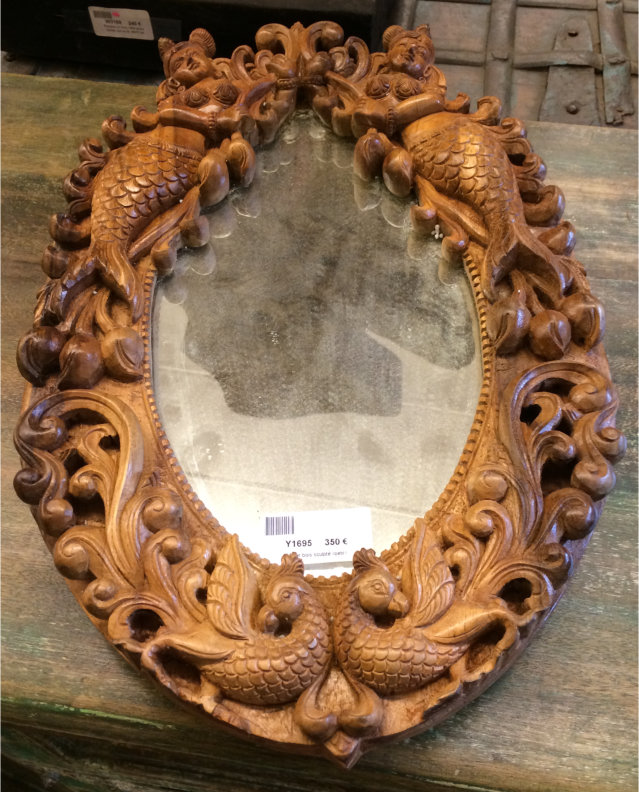 Miroir: cadre en bois sculpte,  47x30cm