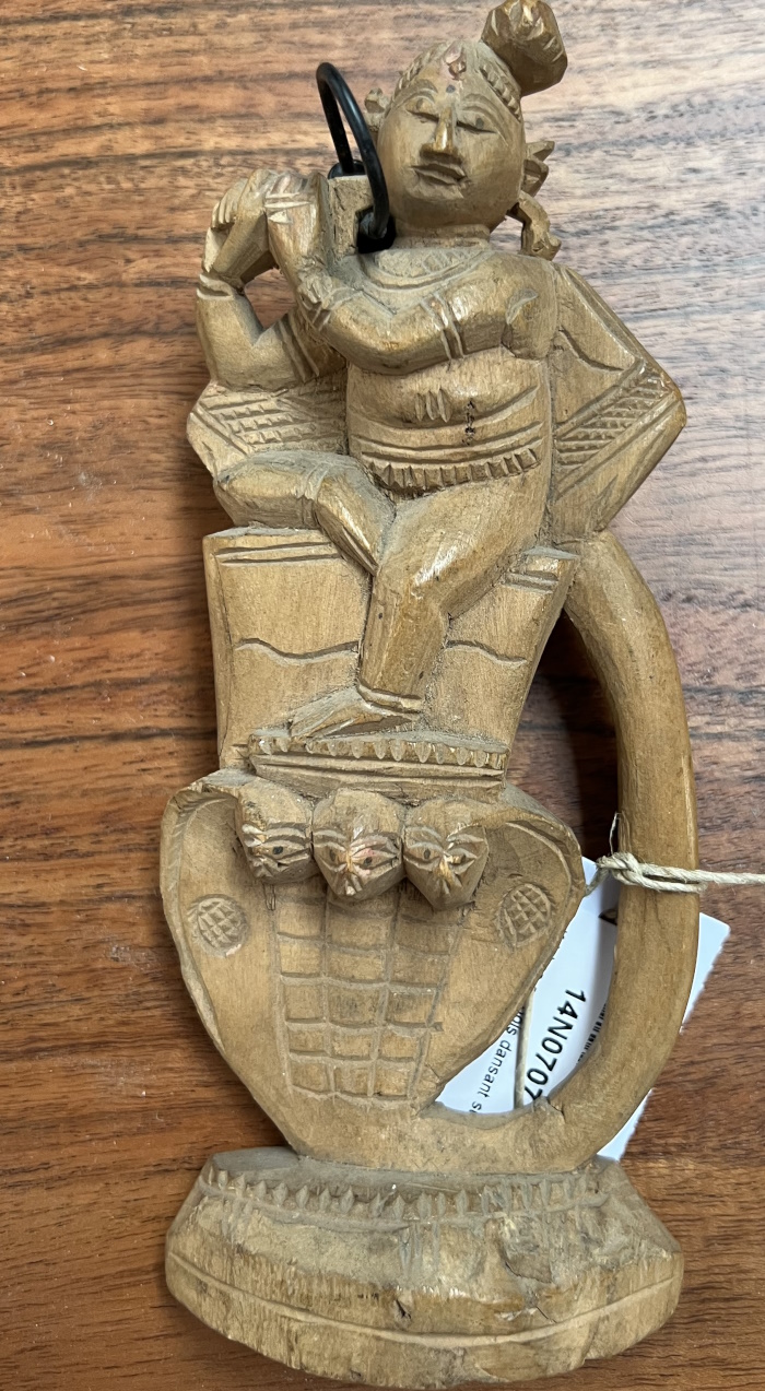 Krishna en bois dansant sur le serpent Kaliya, 20cm