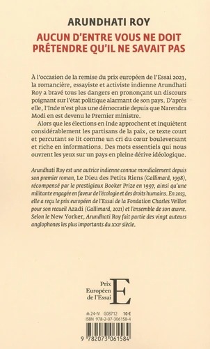 AUCUN D'ENTRE VOUS… [Arundhati Roy/Gallimard]