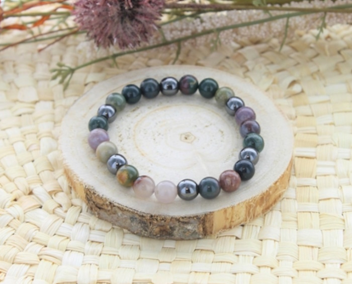 Bracelet Agate Multicolore et Hématite Perles rondes 8 mm