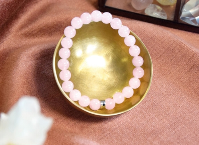 Bracelet Quartz Rose Perles rondes 8 mm
