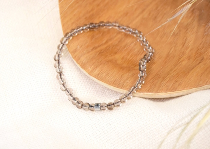 Bracelet Quartz Fumé Perles rondes 4 mm