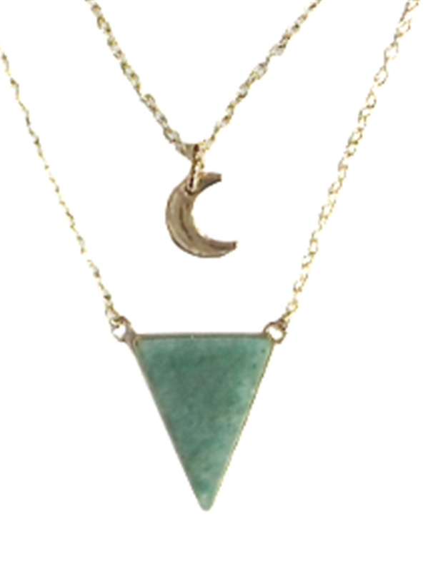 Collier Aventurine Verte Triangle et Lune Chaîne dorée