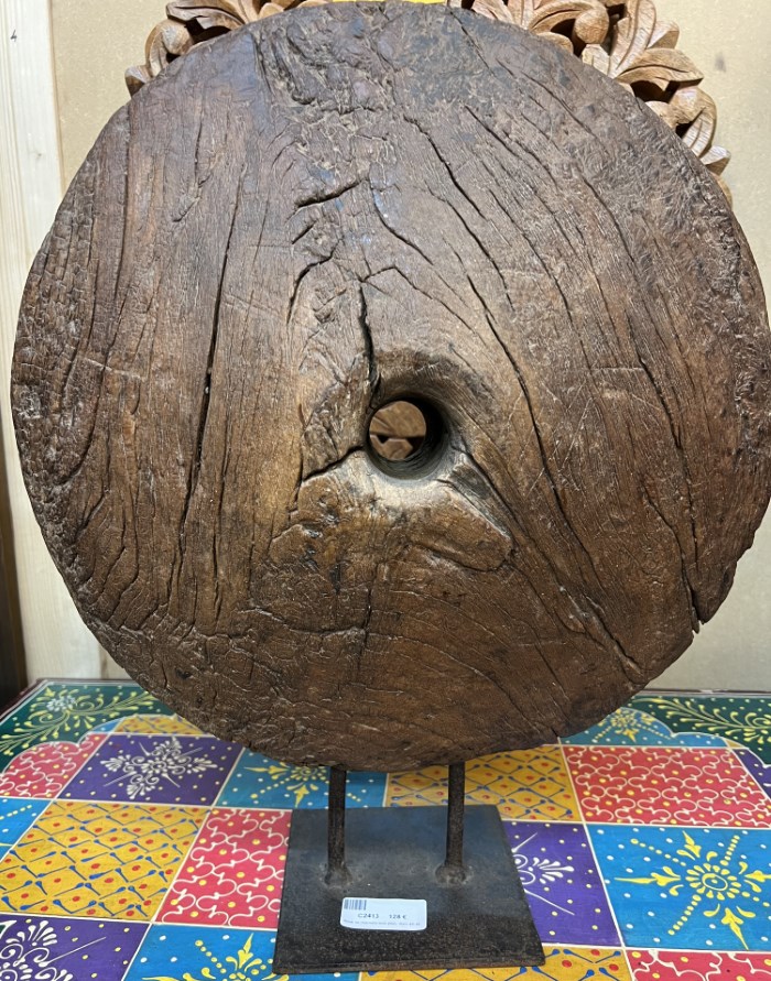 Roue de charrette bois plein, diam 46-48 cm
