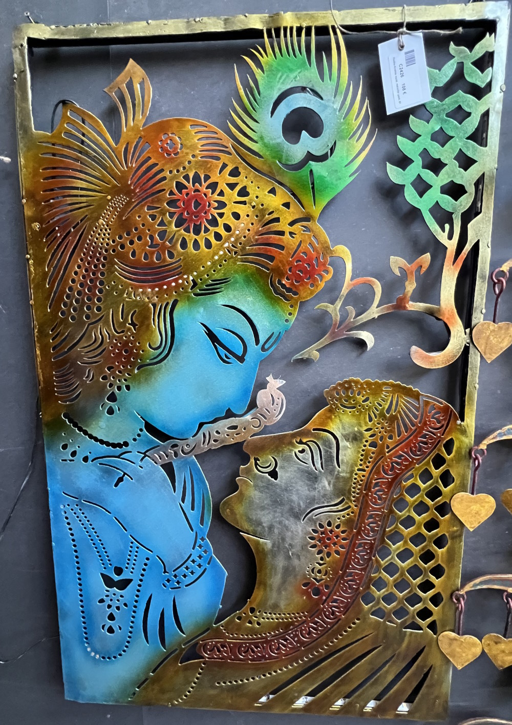 Radha-Krishna mural, metal / fer peint, 81 x 50 cm