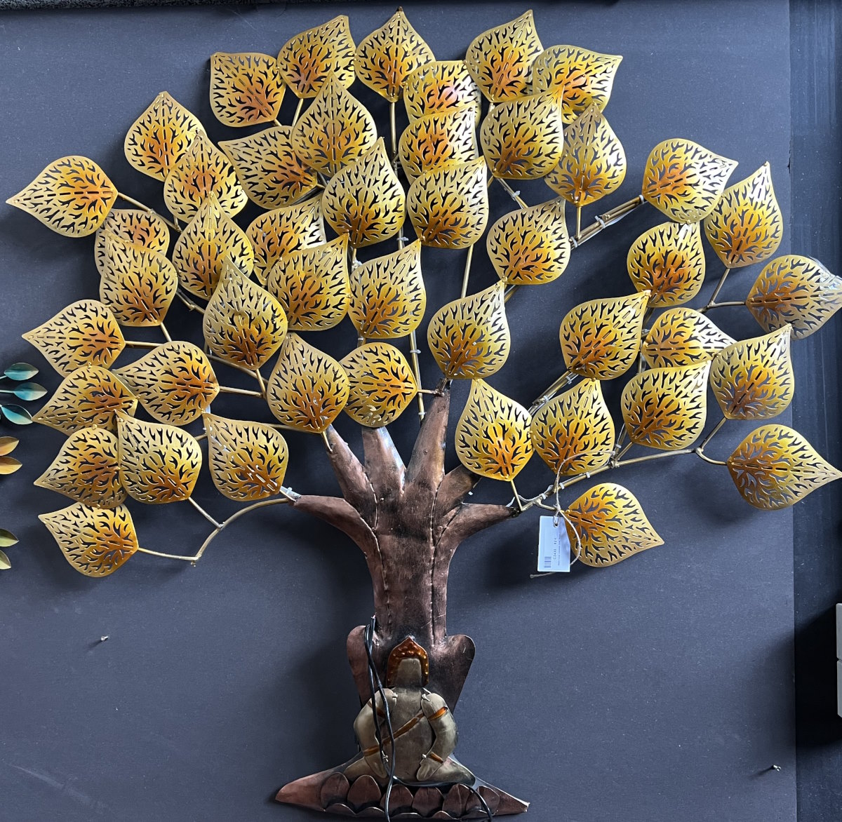 Arbre mural, metal / fer peint, feuilles bodhi, 57x86 cm