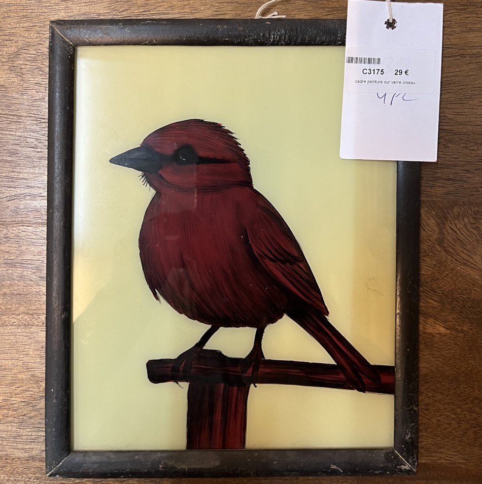 cadre peinture sur verre oiseau