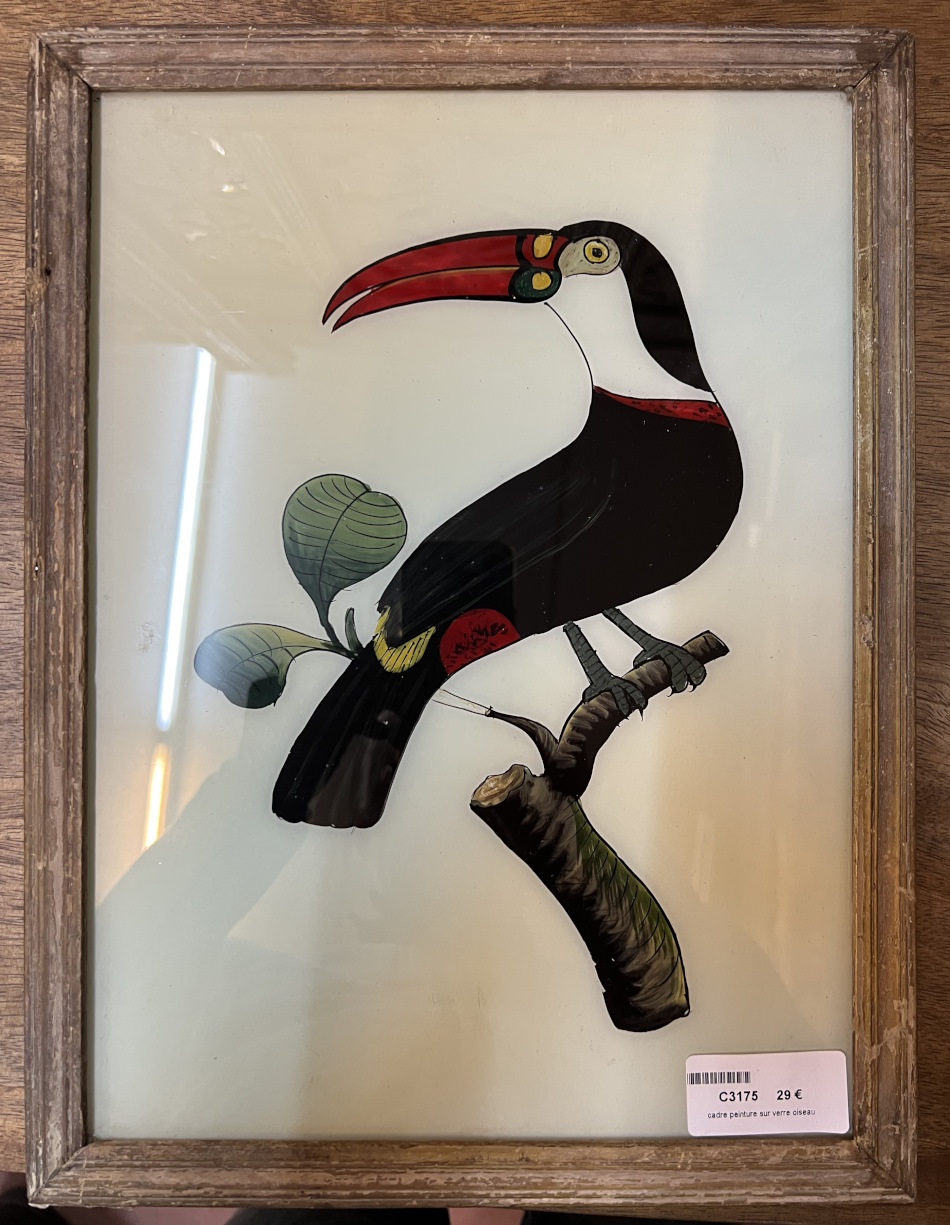 cadre peinture sur verre oiseau