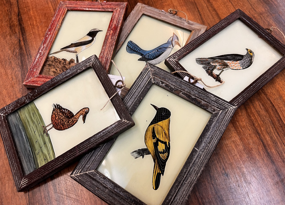 cadre oiseaux églomisé 18X13