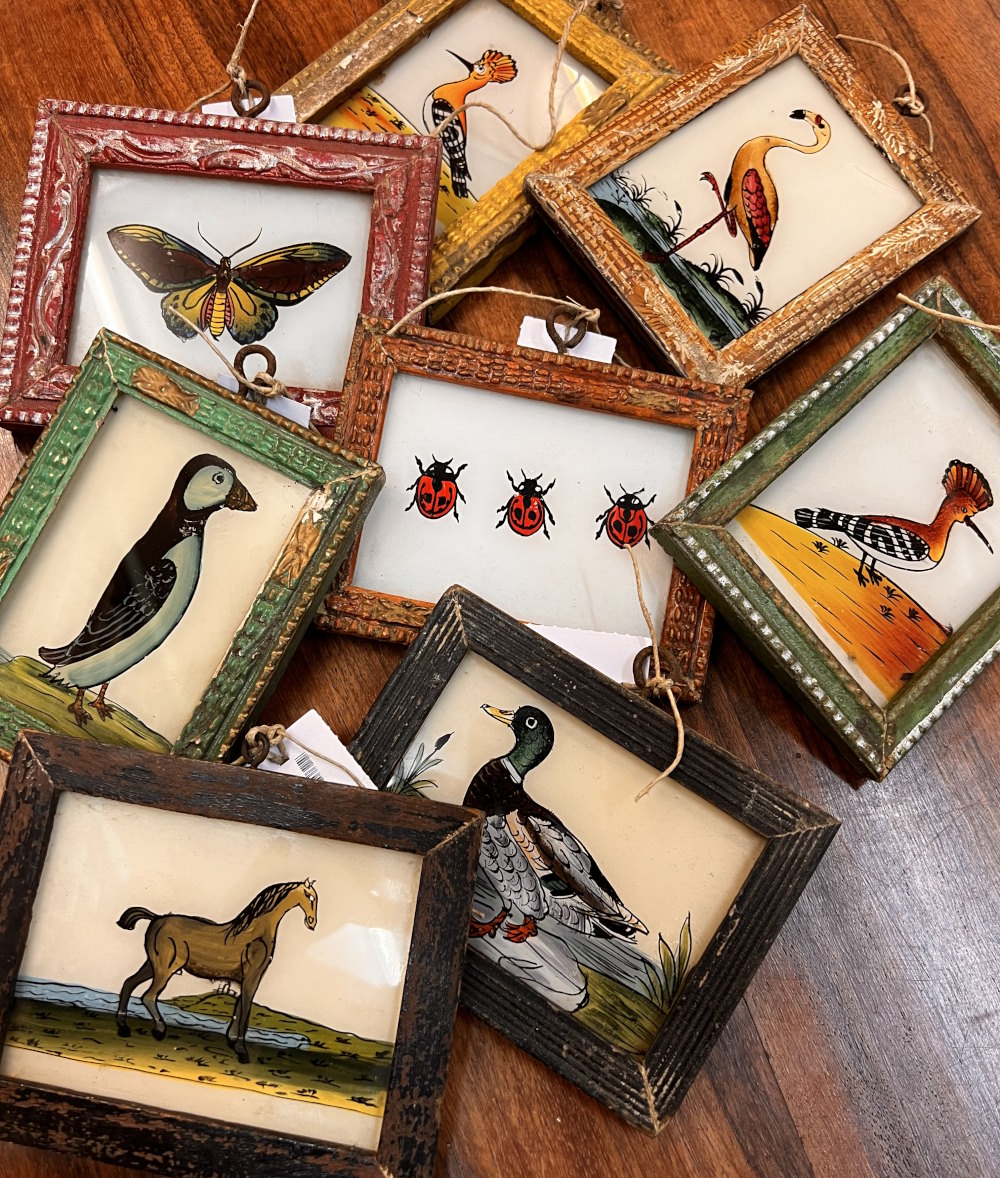 cadre oiseau églomisé 12X8