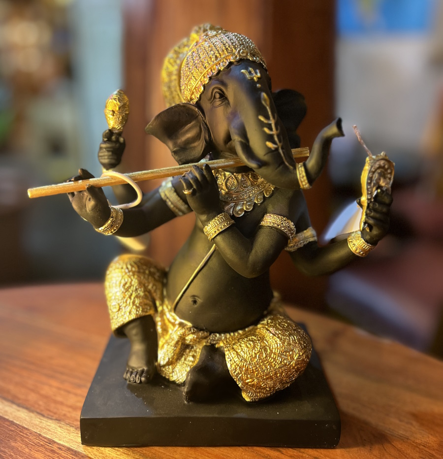Statuette Ganesh avec bansuri 22 cm en résine - doré [DG]