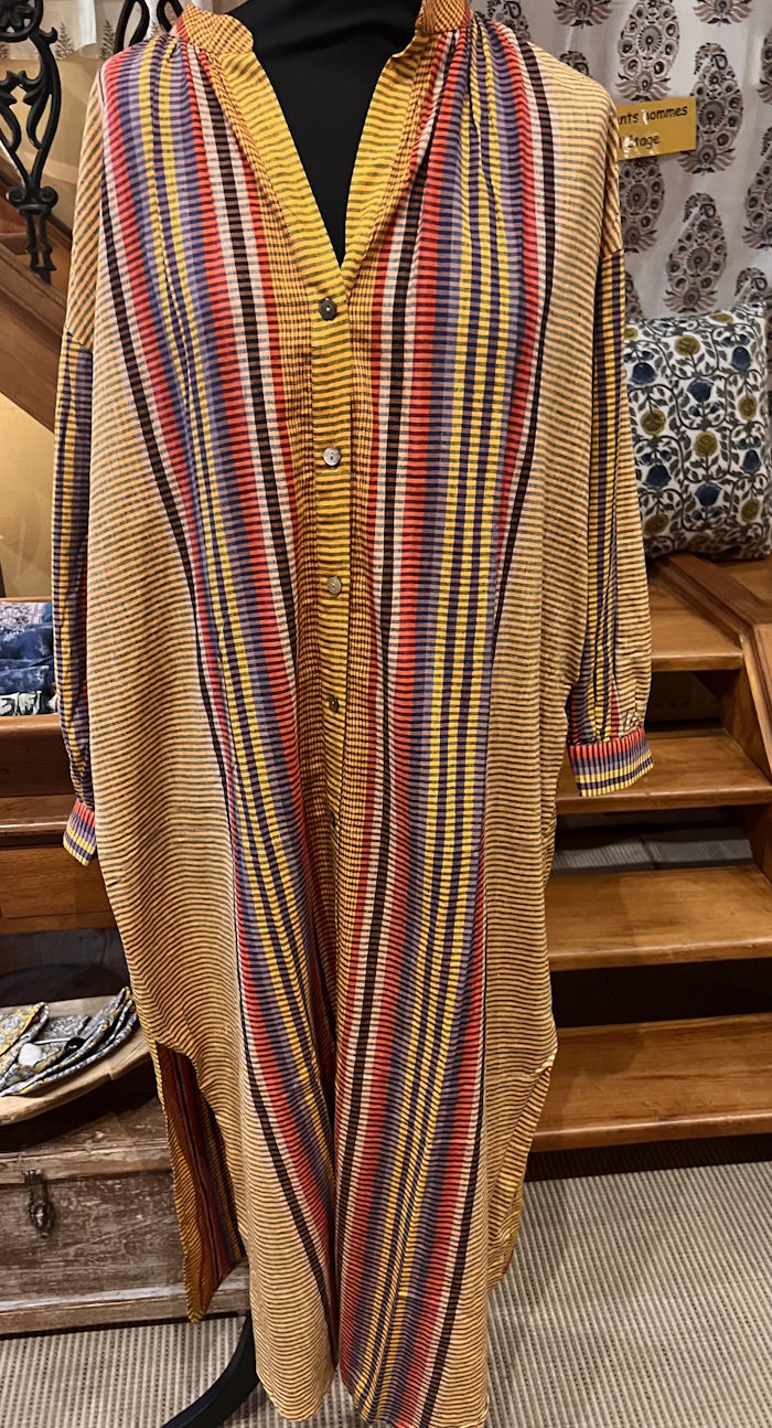 Robe Longue manches tissu Madras color&eacute;