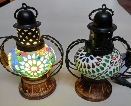 Lampe style lanterne metal & mosaïque petit modele