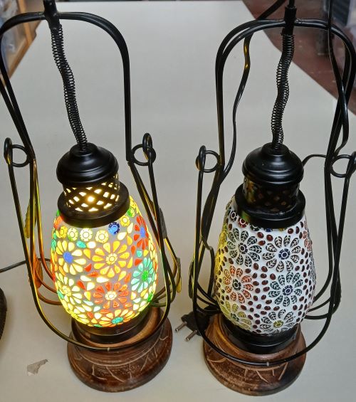Lampe style lanterne metal & mosaïque grand modele