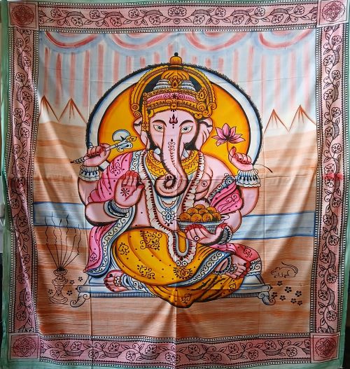 Mandala geant Ganesh bord rose / vert