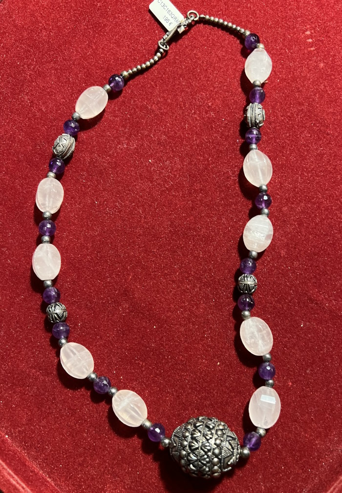 Collier argent Quartz Rose - Am&eacute;thyste 
