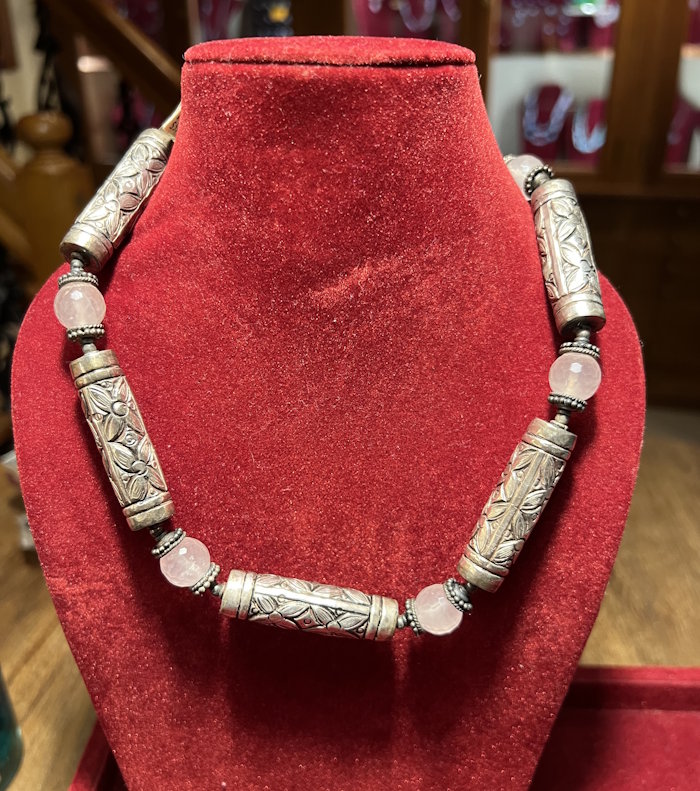Collier argent Quartz Rose