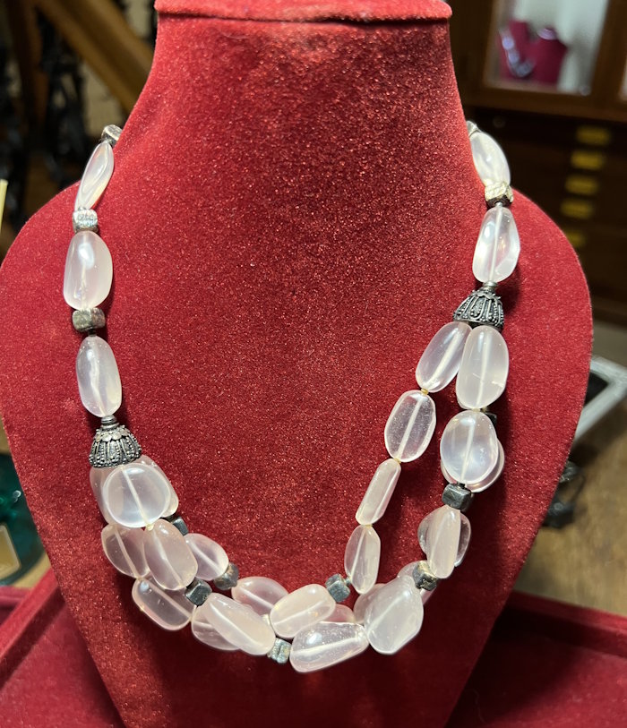 Collier argent Quartz Rose