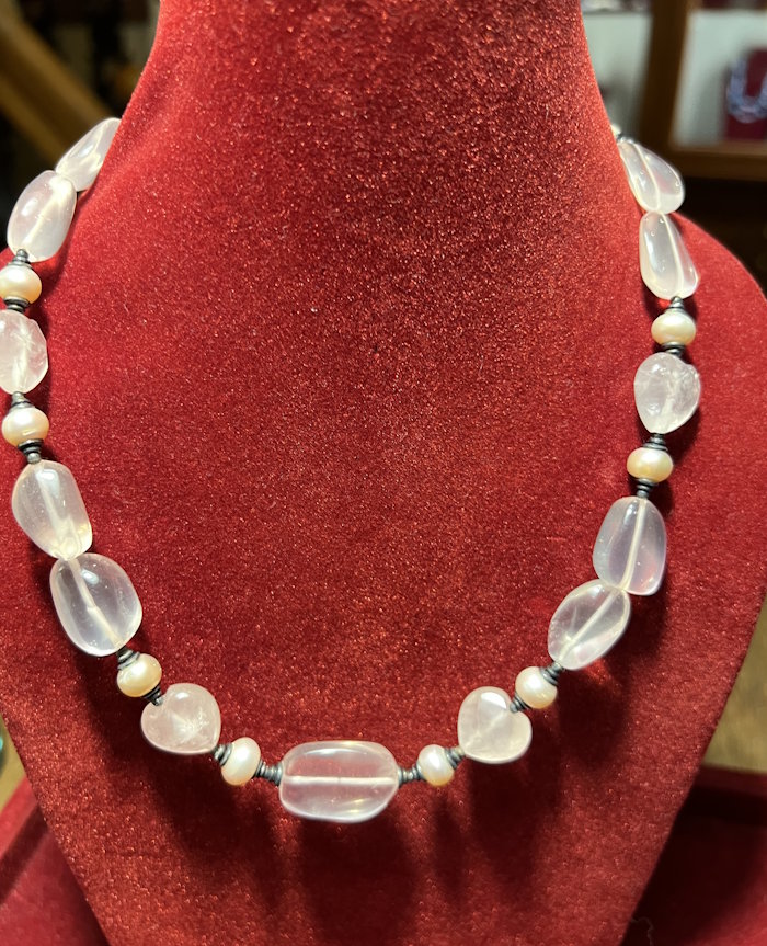 Collier argent Quartz Rose