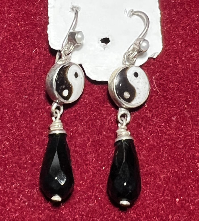 Boucle d'oreille argent Onyx noir Yin-Yang 