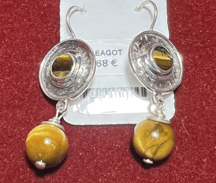 Boucle d'oreille argent Oeil de Tigre