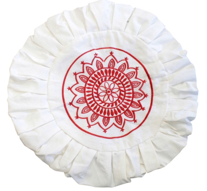 Housse de Zafu Blanche Broderie Mandala Rouge