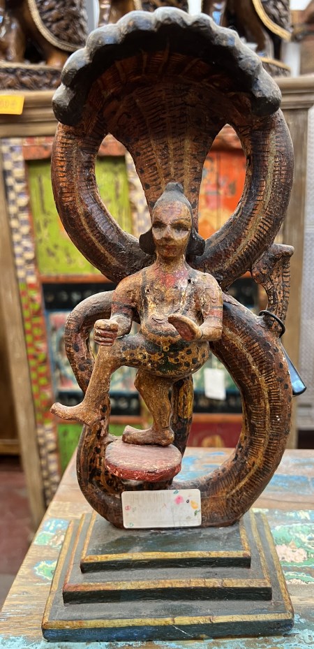 Krishna-Kaliya en bois peint, 29cm