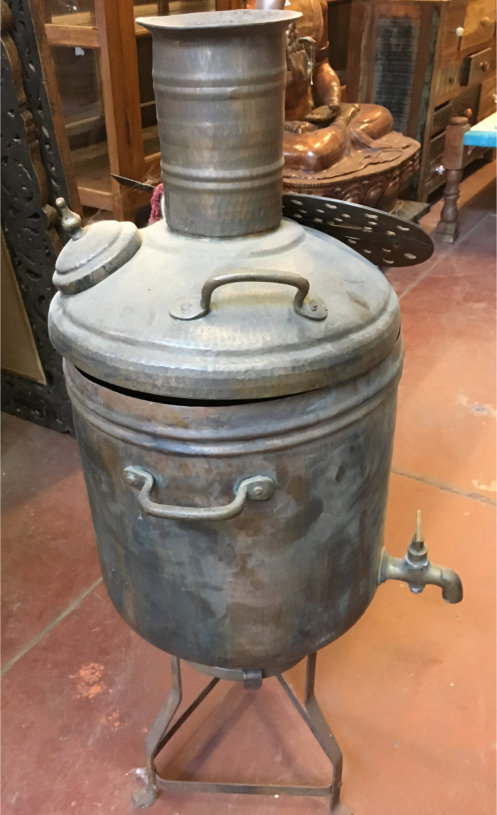 Pot / jarre en metal avec couvercle et robinet, 29xdiam 20cm
