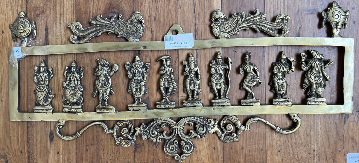 Panneau en metal ajoure:10 avatars de Vishnou, 26x59 cm