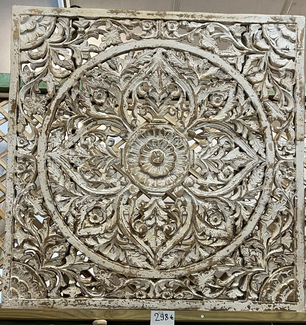 Panneau bois ajoure patine blanc, 91x92 cm