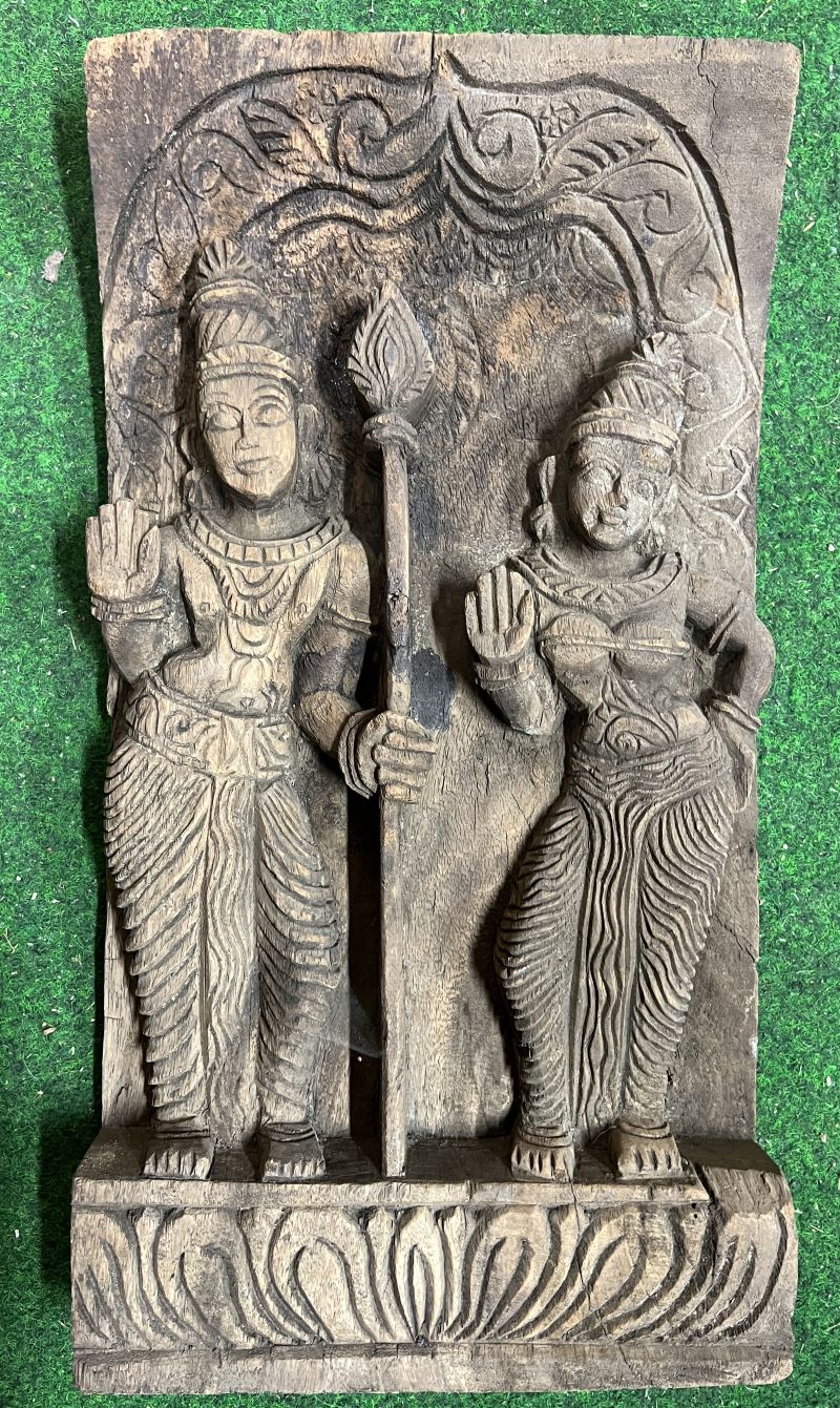 Panneau bois: Shiva et Parvati, 53x28 cm