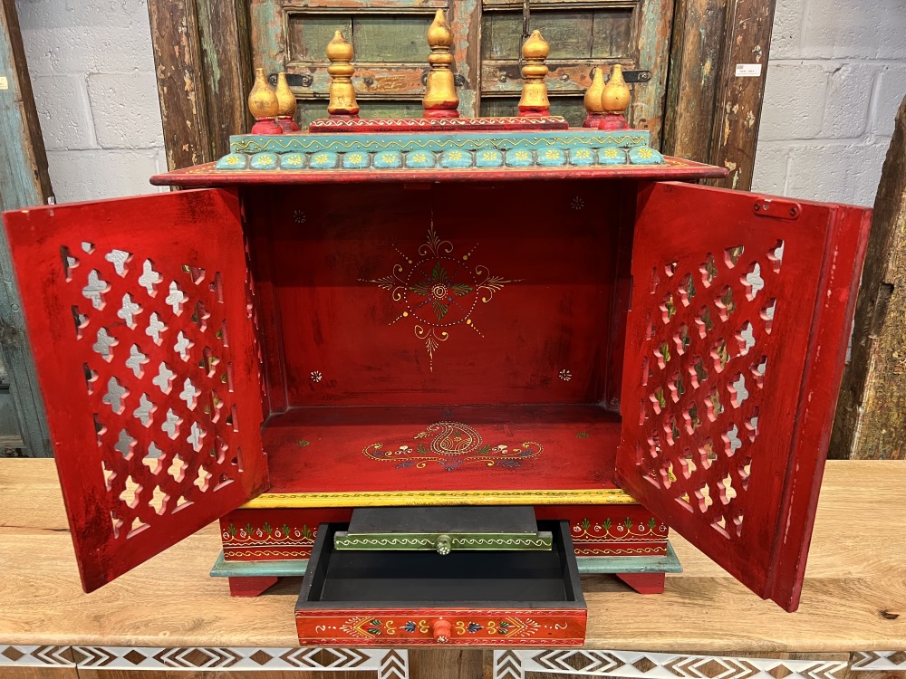 Temple/mandapam, bois peint rouge, 58x45x30cm