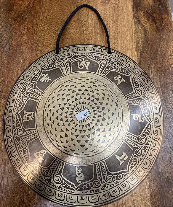 Gong a decor tibetain, diam 31,5-33,5 cm