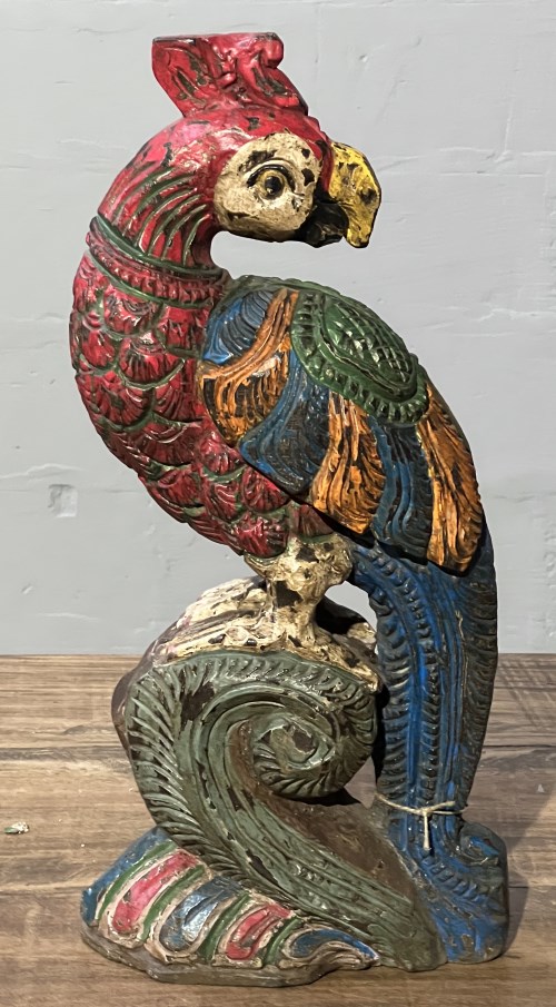 Perroquet bois peint, 48cm