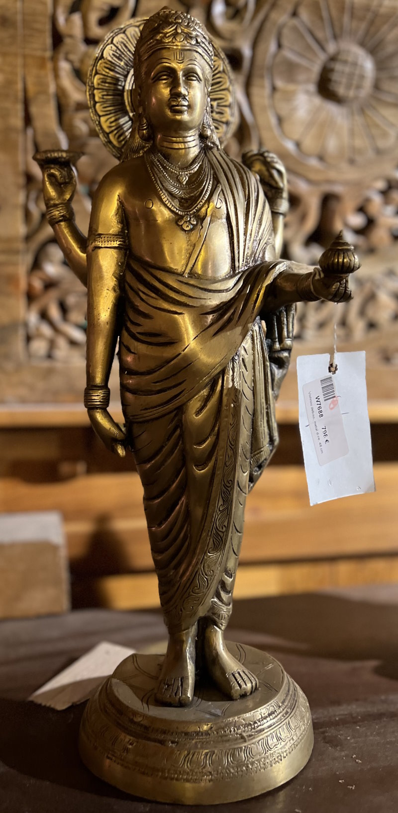 Vishnou debout, metal dore, 48 cm