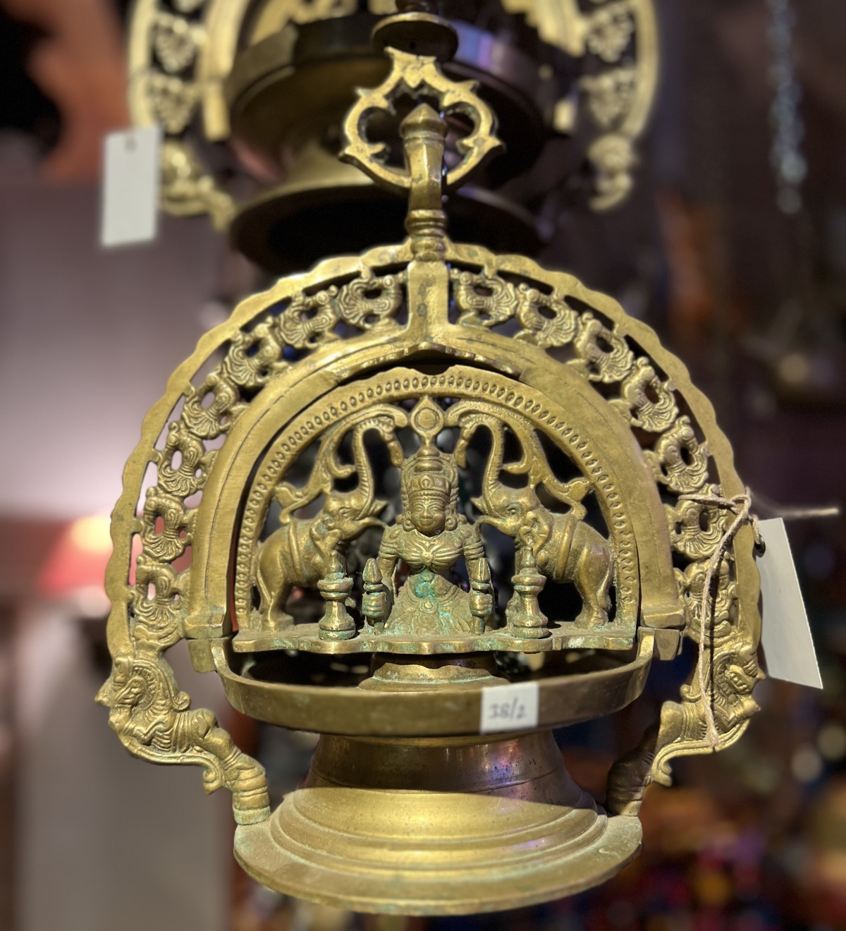 Lampe huile / un plateau, Gajalakshmi tournant, 29x26 cm