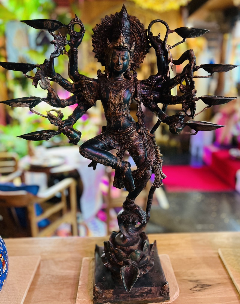 Lampe à huile, statue de Shiva +9 coupelles, 65cm