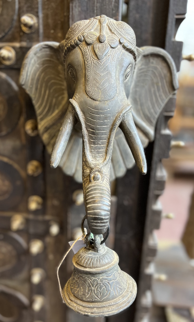 Tête d'éléphant+clochette en métal, 35 cm 